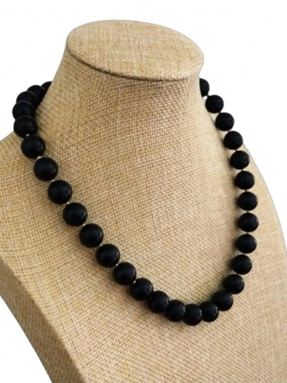 Vintage Black Lucite Necklace - Gold‑Tone Spacers, Hidden Clasp, 16.5